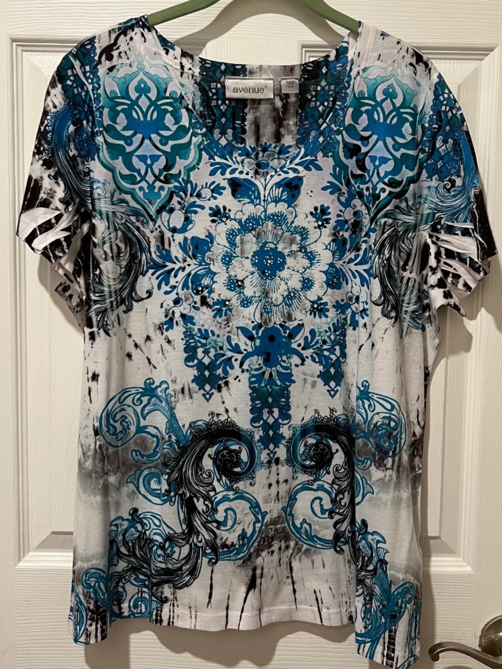 Turquoise, Black and White Rhinestone Top [501]
